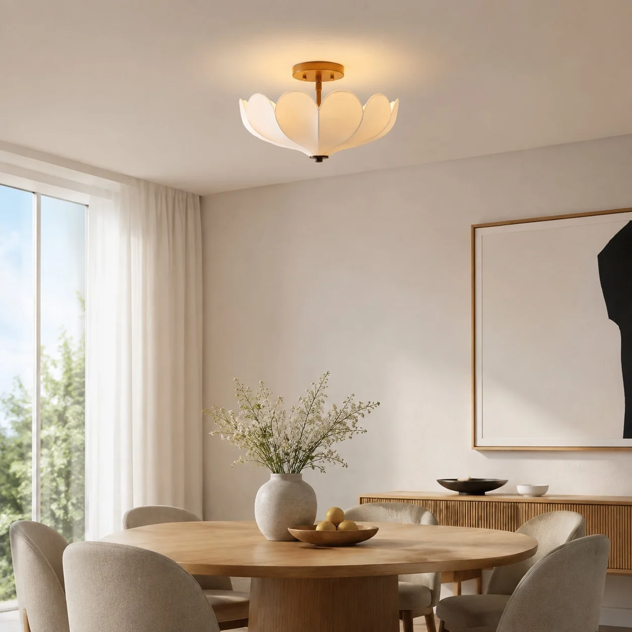 Sculptural flower-shaped ceiling light