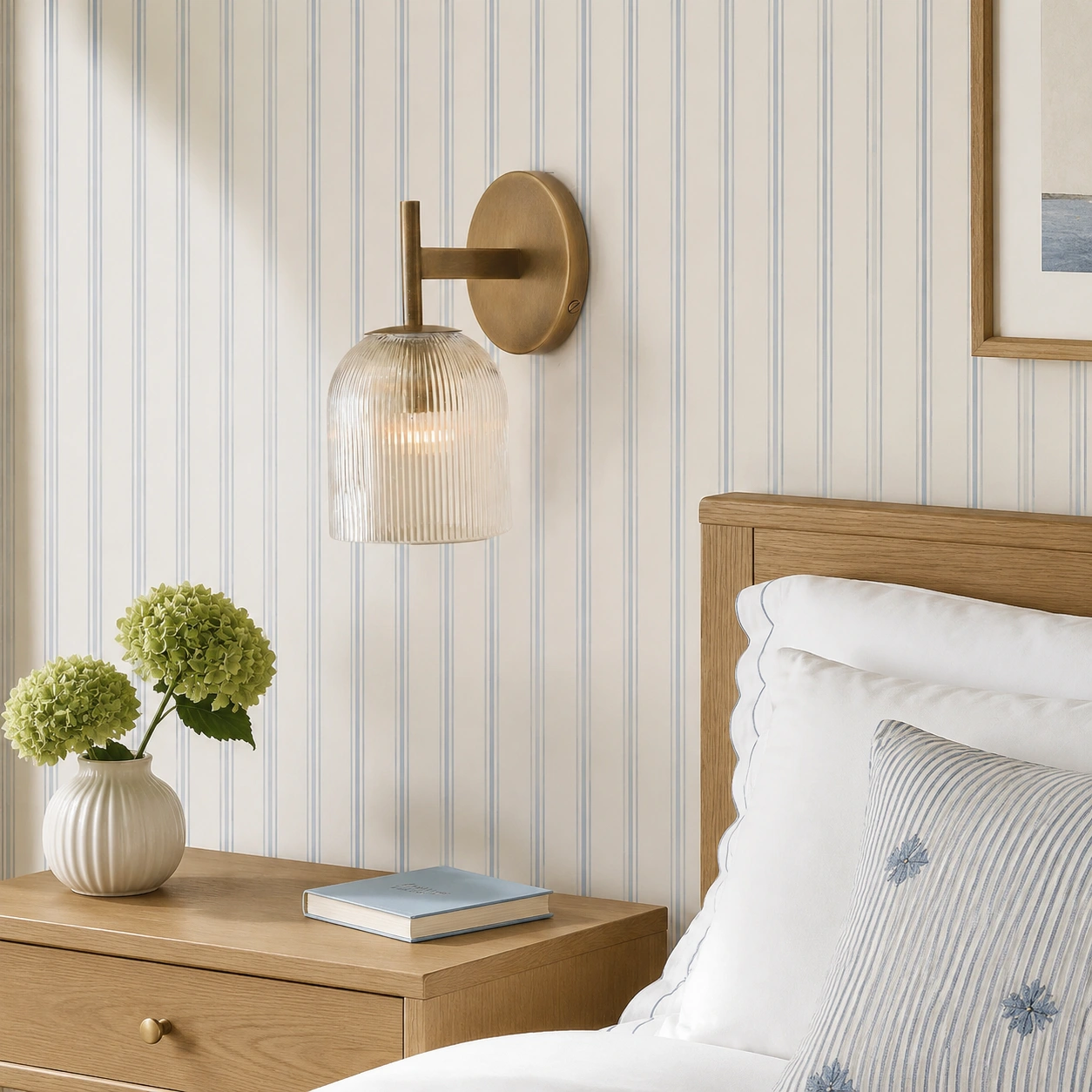 Light-blue striped bedroom