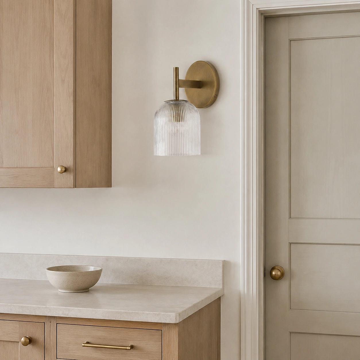 Kitchen cabinetry and entry wall