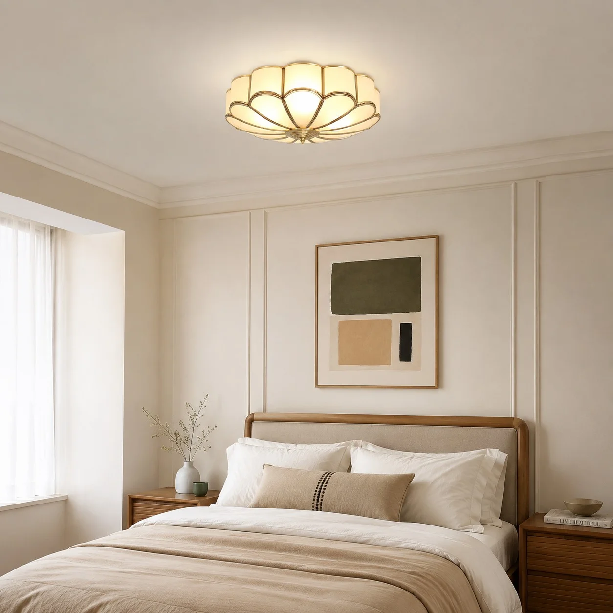 Cleo ceiling light in a calm modern bedroom
