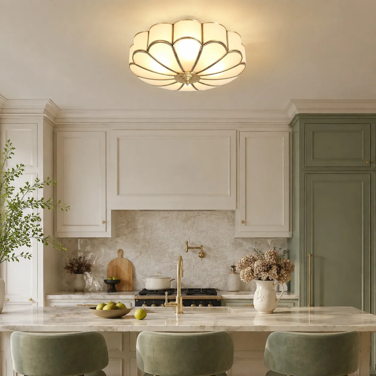 Close room view of the Cleo floral ceiling light