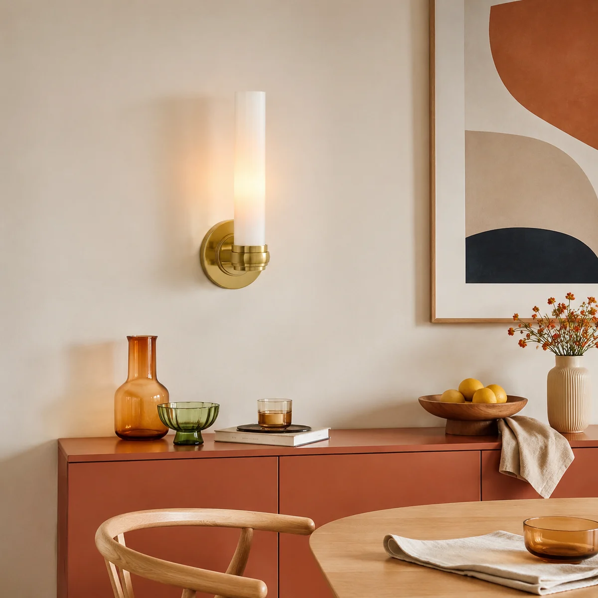 Liora Modern Milk Glass Tube Wall Sconce - dining