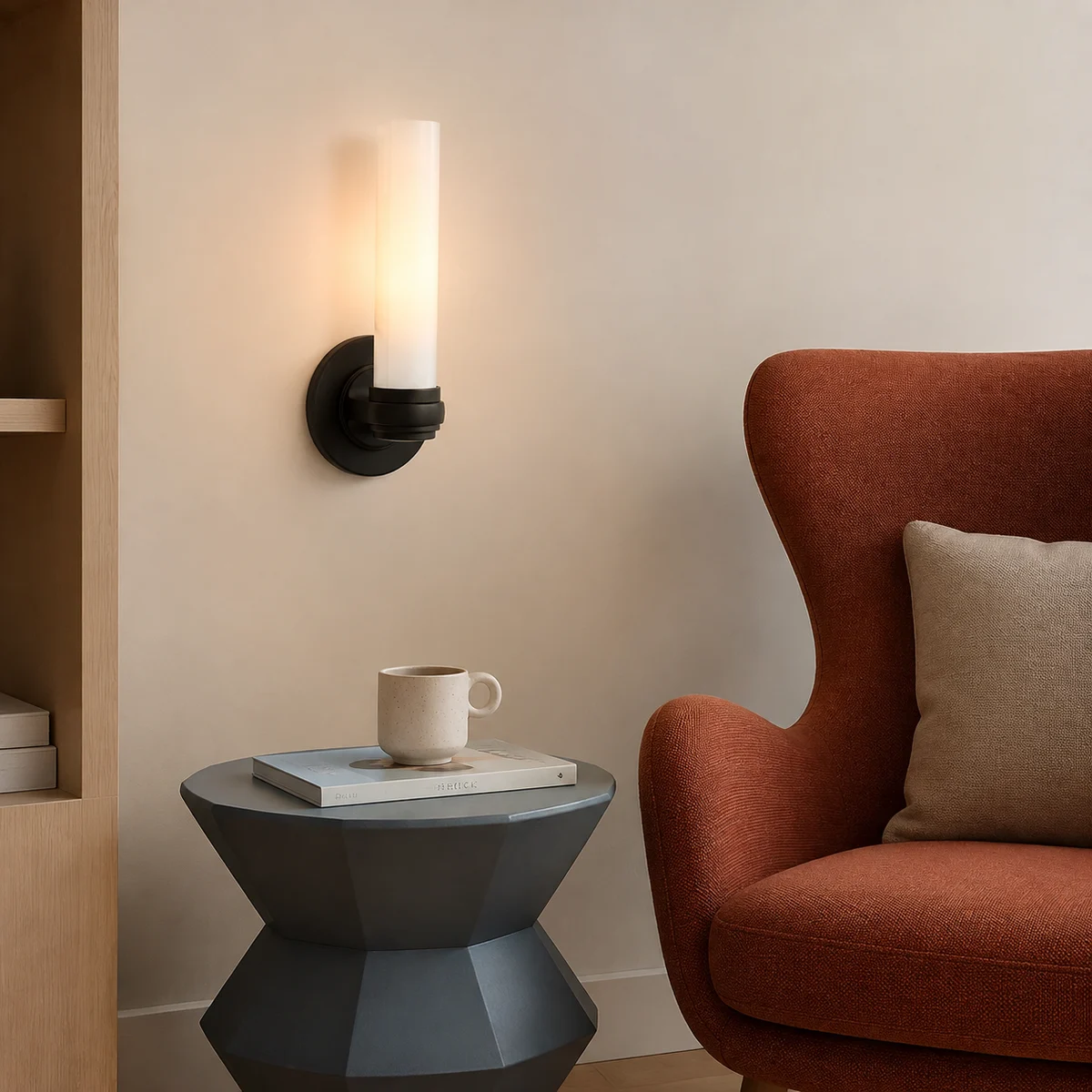 Liora Modern Milk Glass Tube Wall Sconce - reading