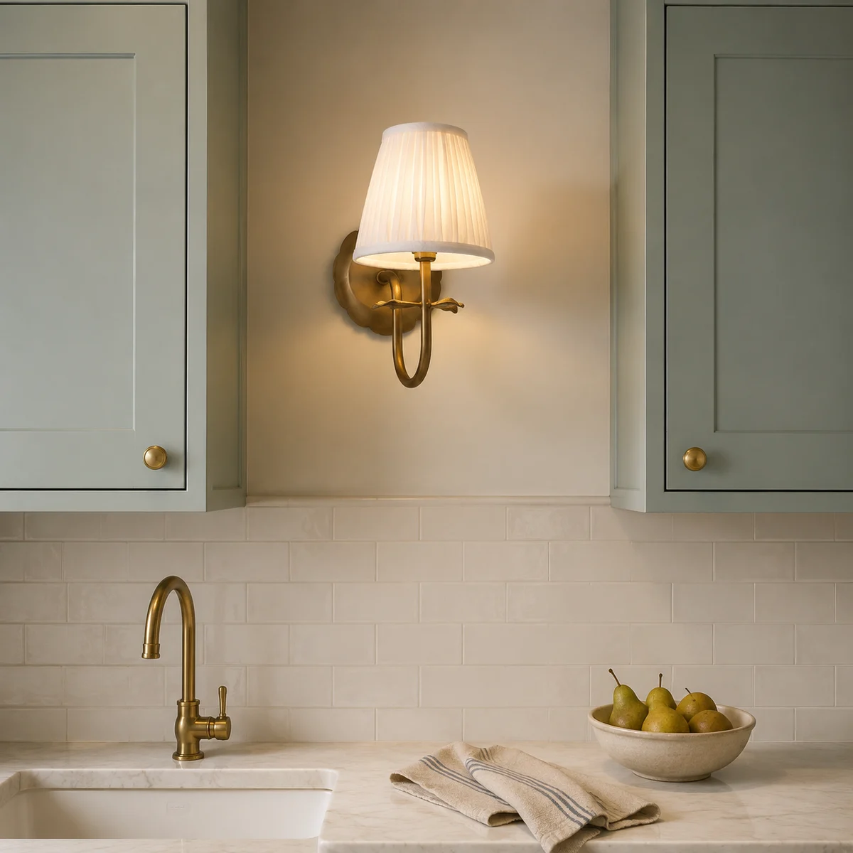 Sandra Vintage Pleated Cotton Shade Wall Sconce - kitchen
