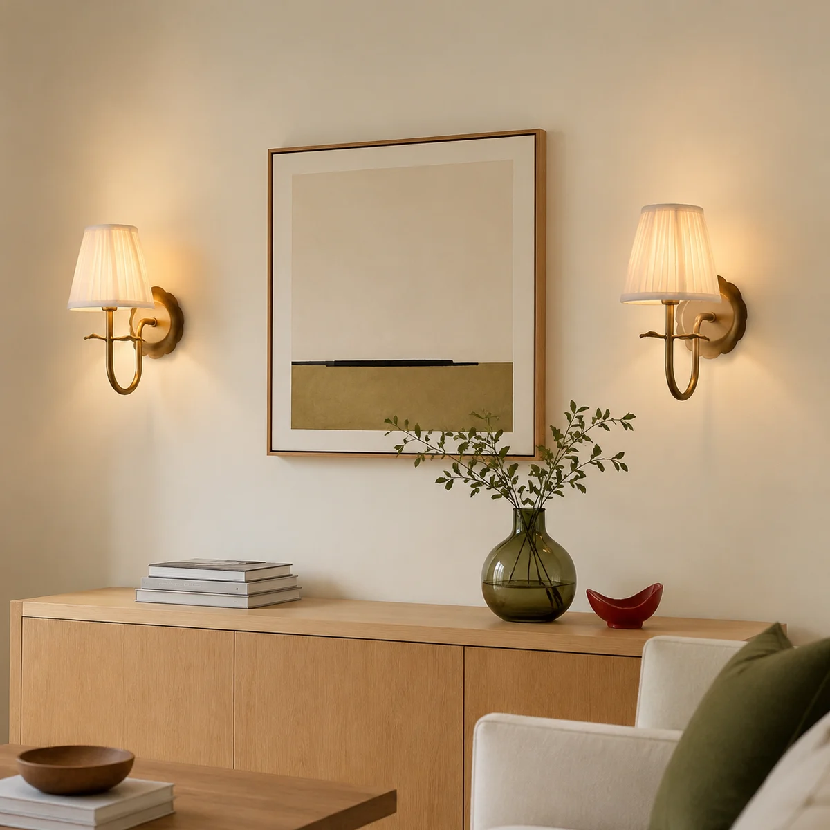 Sandra Vintage Pleated Cotton Shade Wall Sconce - living