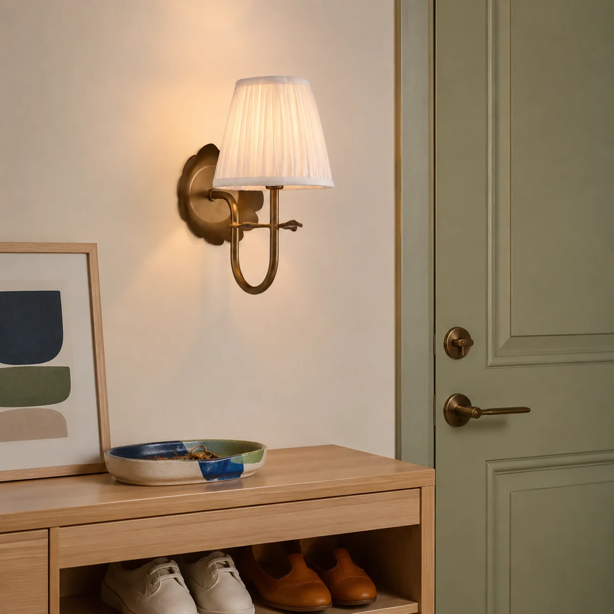 Sandra Vintage Pleated Cotton Shade Wall Sconce - entry