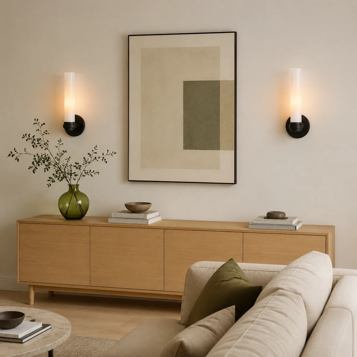 Liora Modern Milk Glass Tube Wall Sconce - living medium