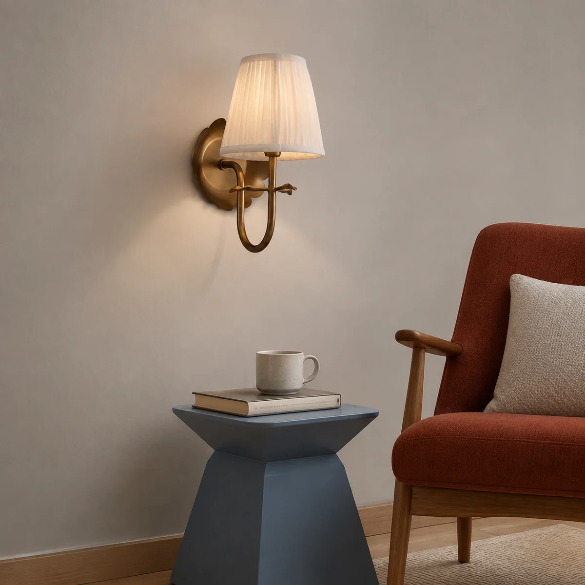 Sandra Vintage Pleated Cotton Shade Wall Sconce - reading