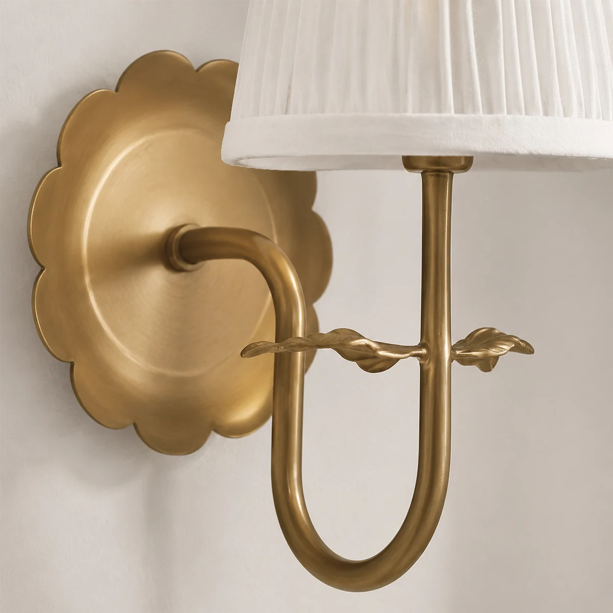 Sandra Vintage Pleated Cotton Shade Wall Sconce - detail brass