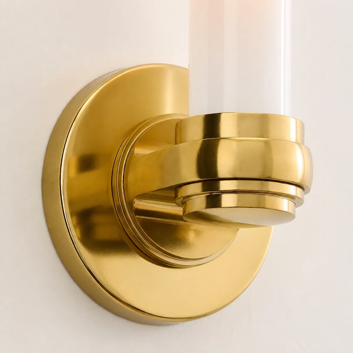 Liora Modern Milk Glass Tube Wall Sconce - detail brass