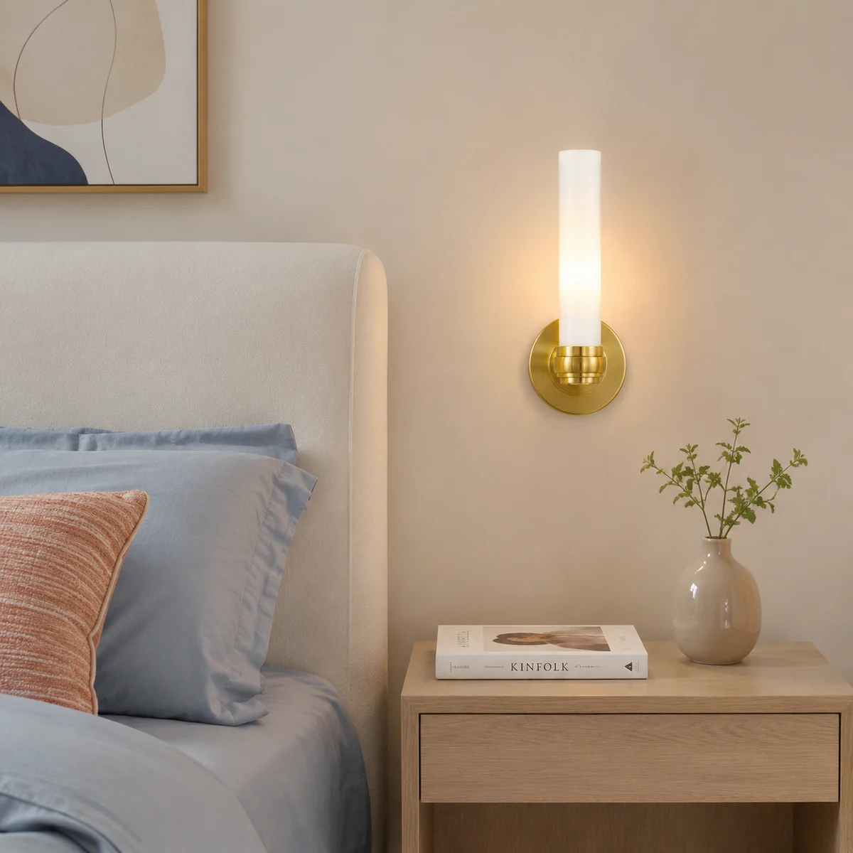 Liora Modern Milk Glass Tube Wall Sconce - bedroom