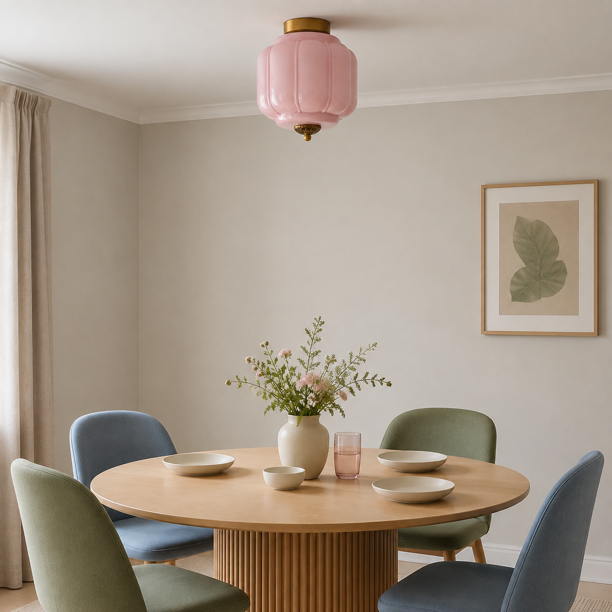 Karen pink ceiling light in a Nordic modern dining room