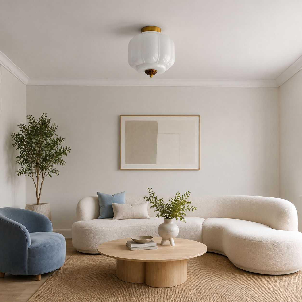 Karen white ceiling light in a Nordic modern living room