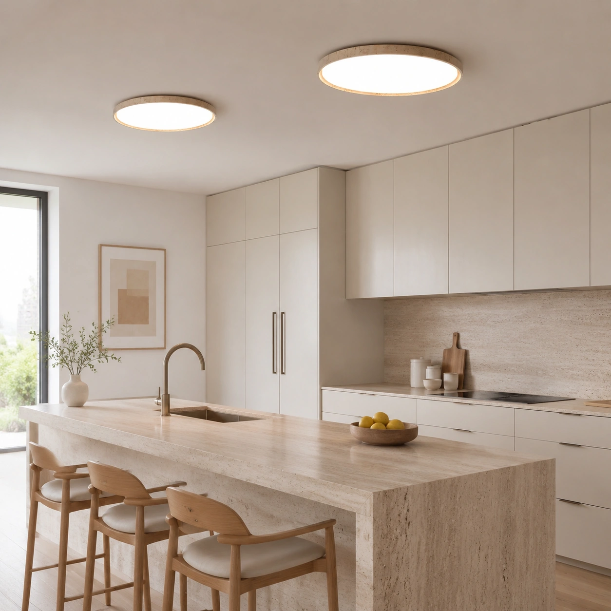 Two Oro ceiling lights above a kitchen island