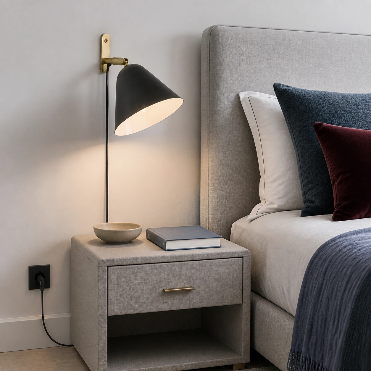 bedroom bedside matte black switched on