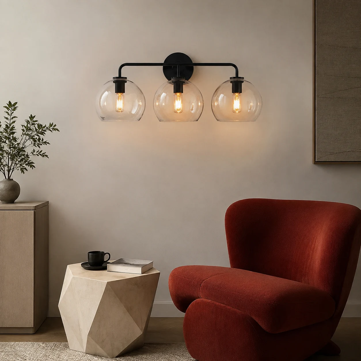 Orson Modern Glass Metal Ball Wall Sconce - scene 3
