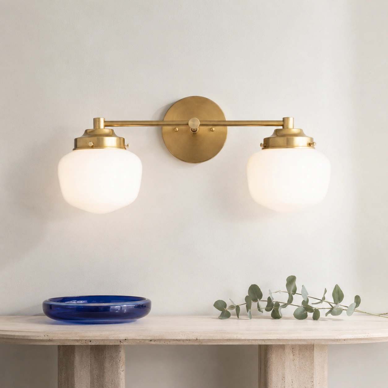 Sealed brass two-light vanity sconce