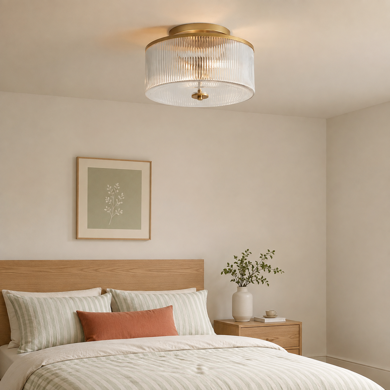 Brass Epiphron ceiling light in a Nordic modern bedroom