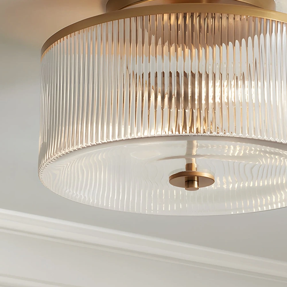Close detail of clear vertically ribbed glass