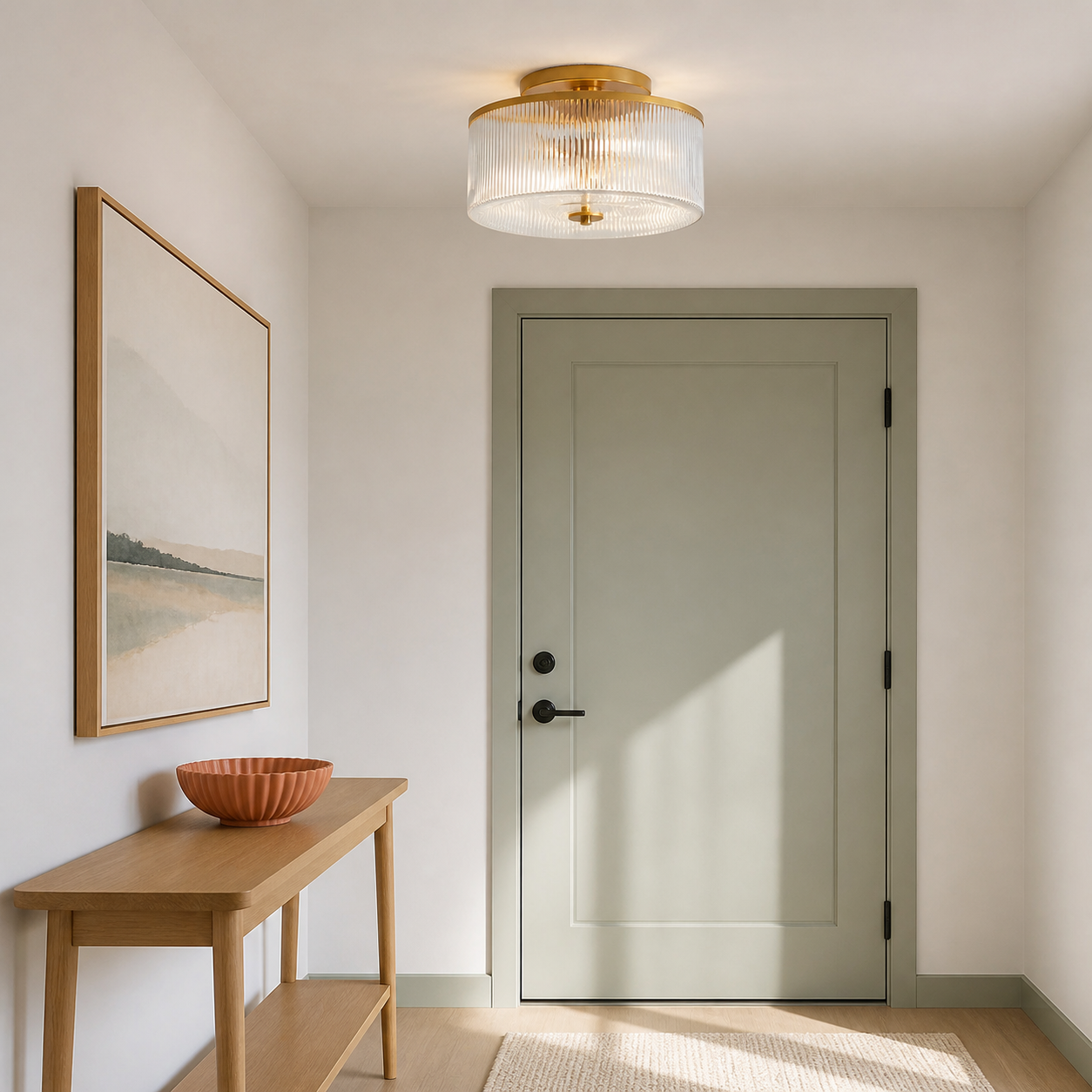 Brass Epiphron ceiling light in a Nordic modern entryway
