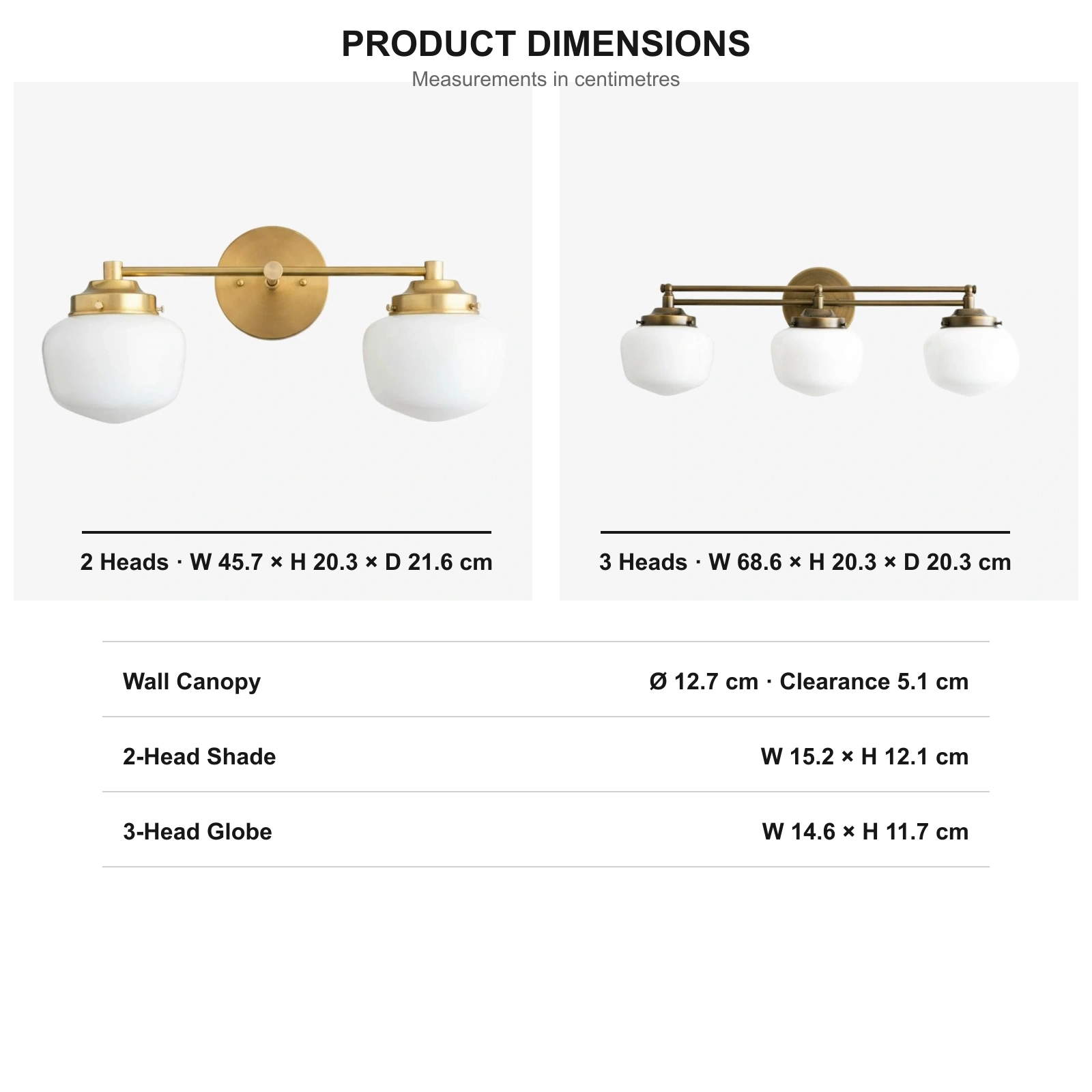 Product dimensions in centimetres