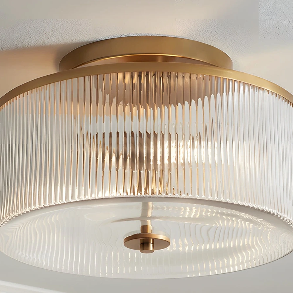 Close detail of brass ceiling plate and upper rim