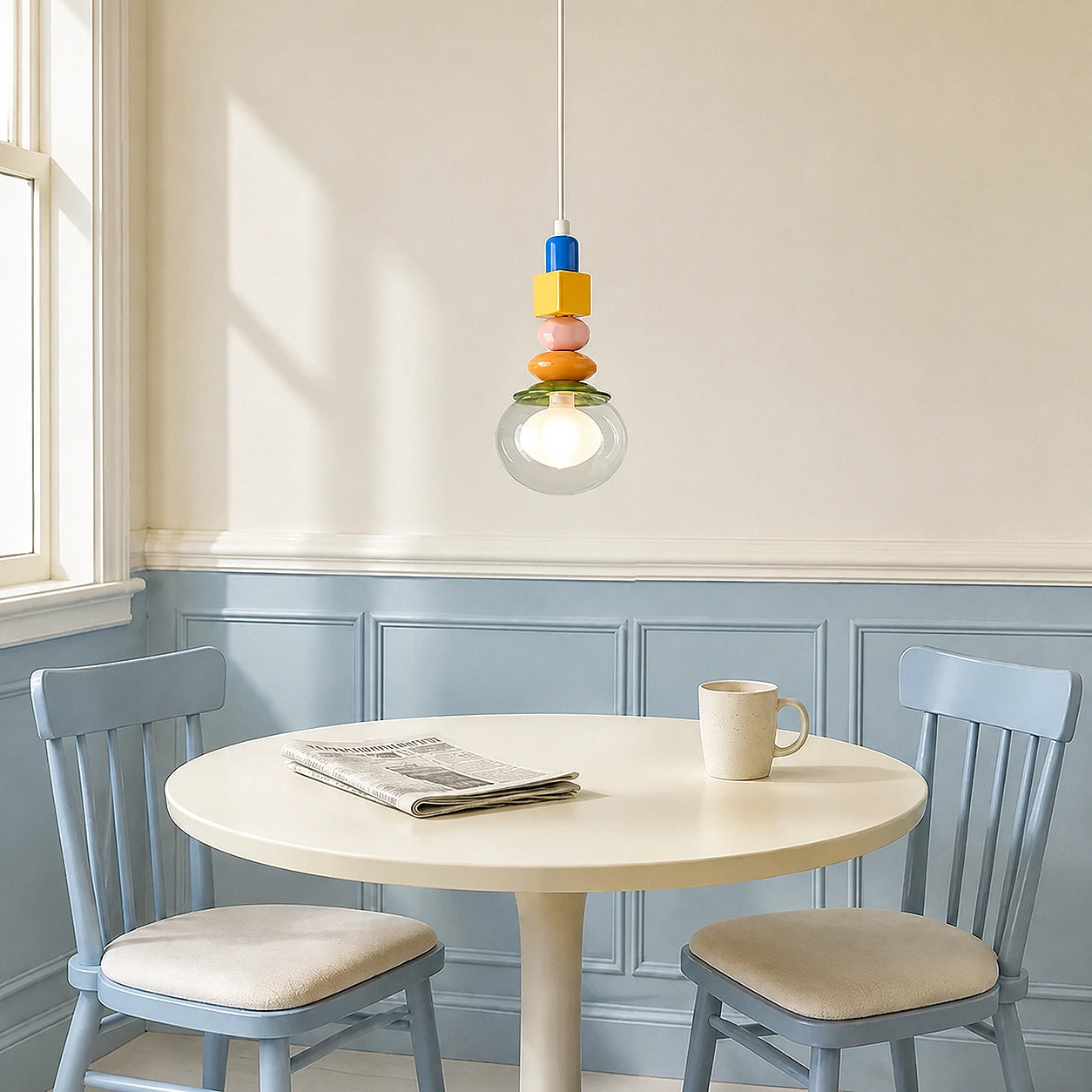 Orla pendant showing its stacked colour forms in a real interior