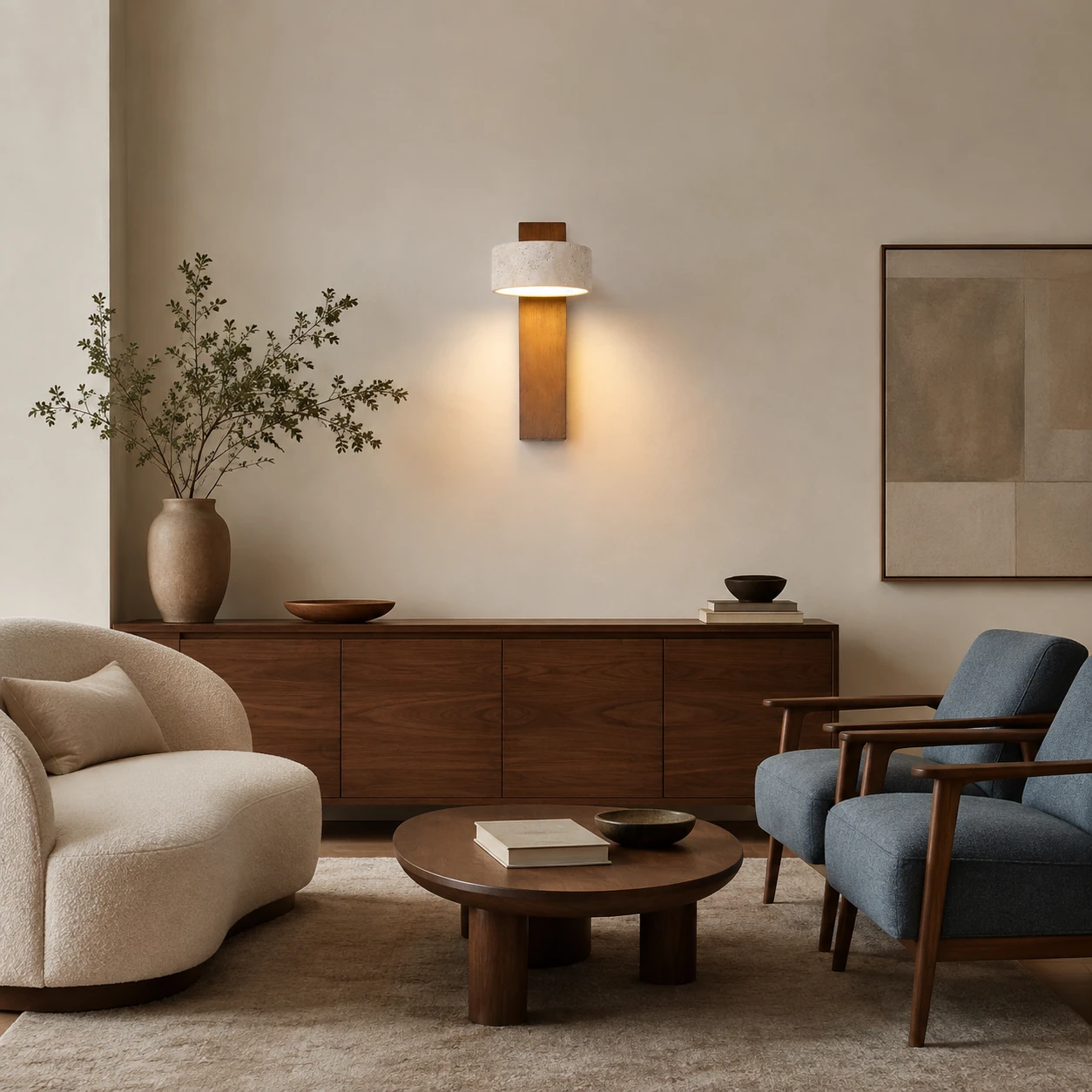 Walnut sconce in living room