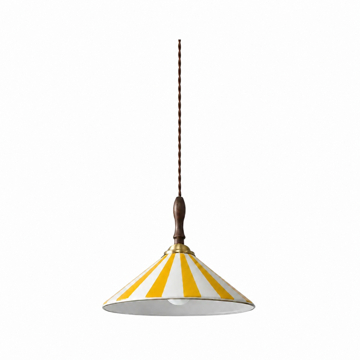 Yellow striped Solenne ceramic pendant on white