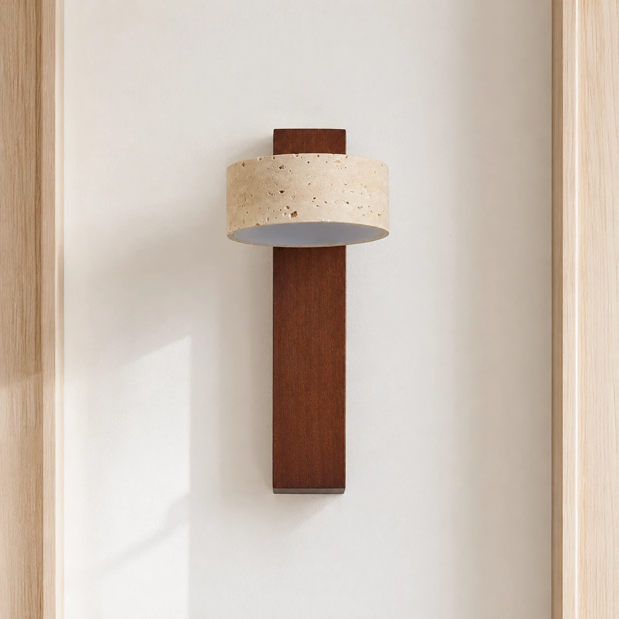 Walnut Wood and Beige sconce switched off