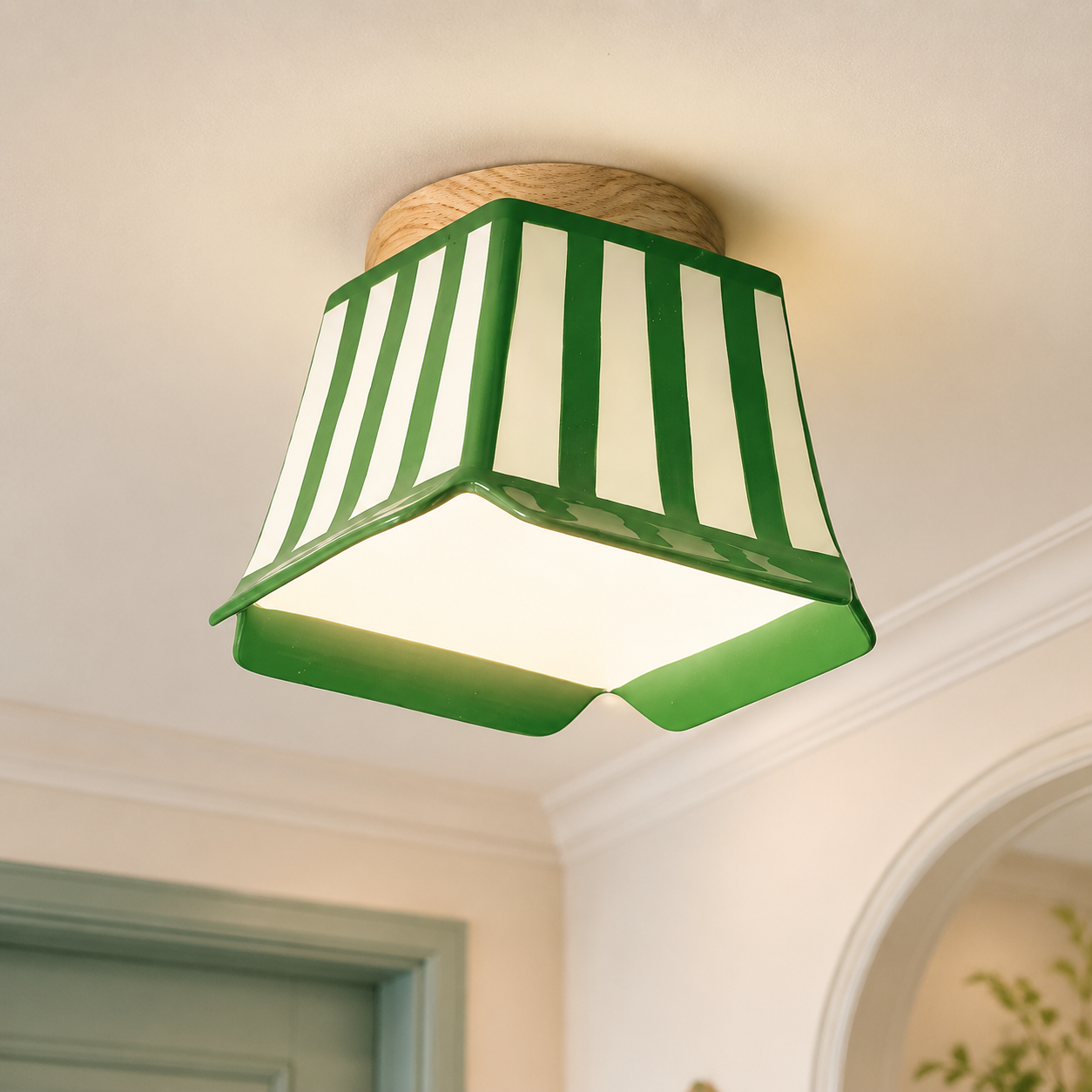 Green and cream striped Celeste ceiling light