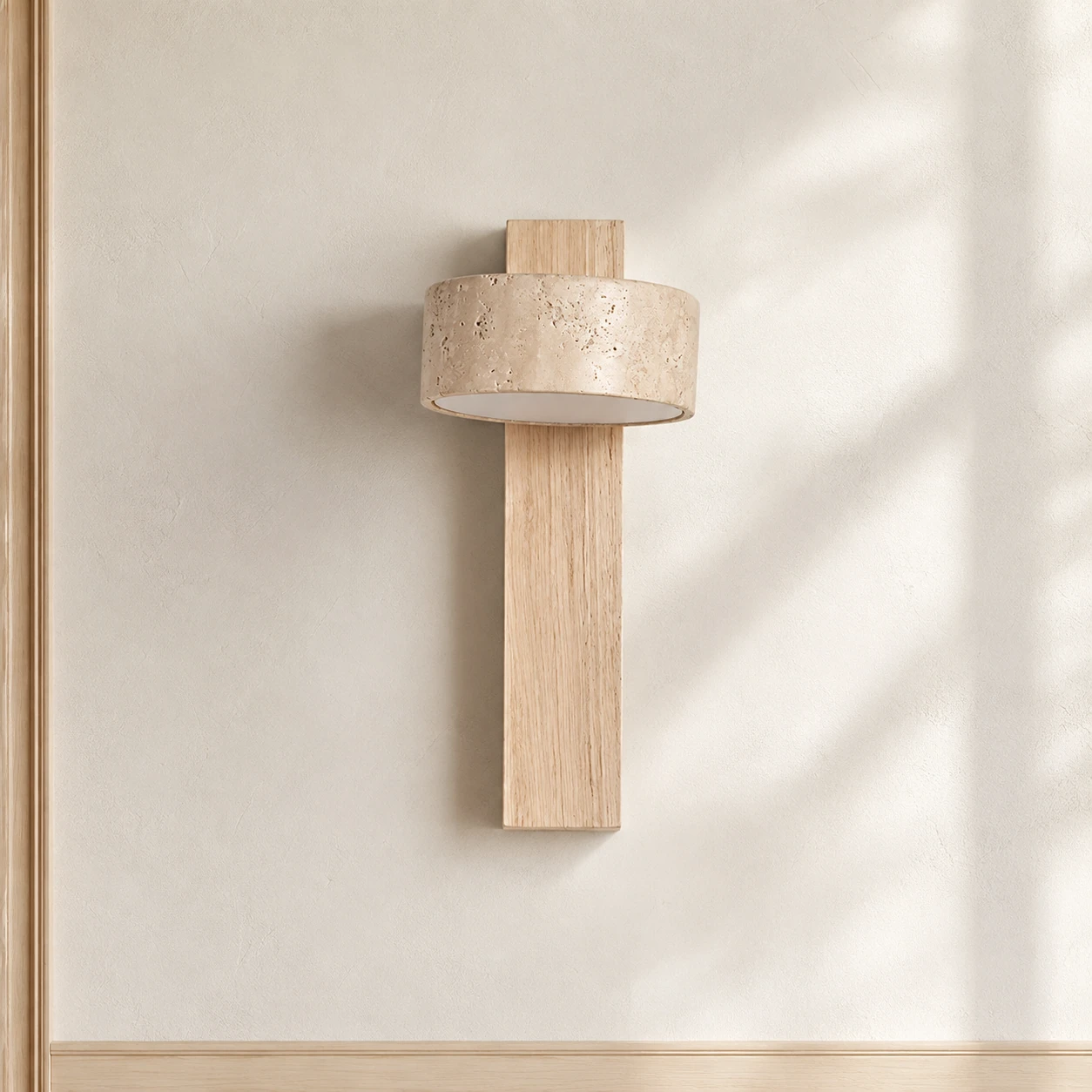 Wood Color and Beige sconce switched off