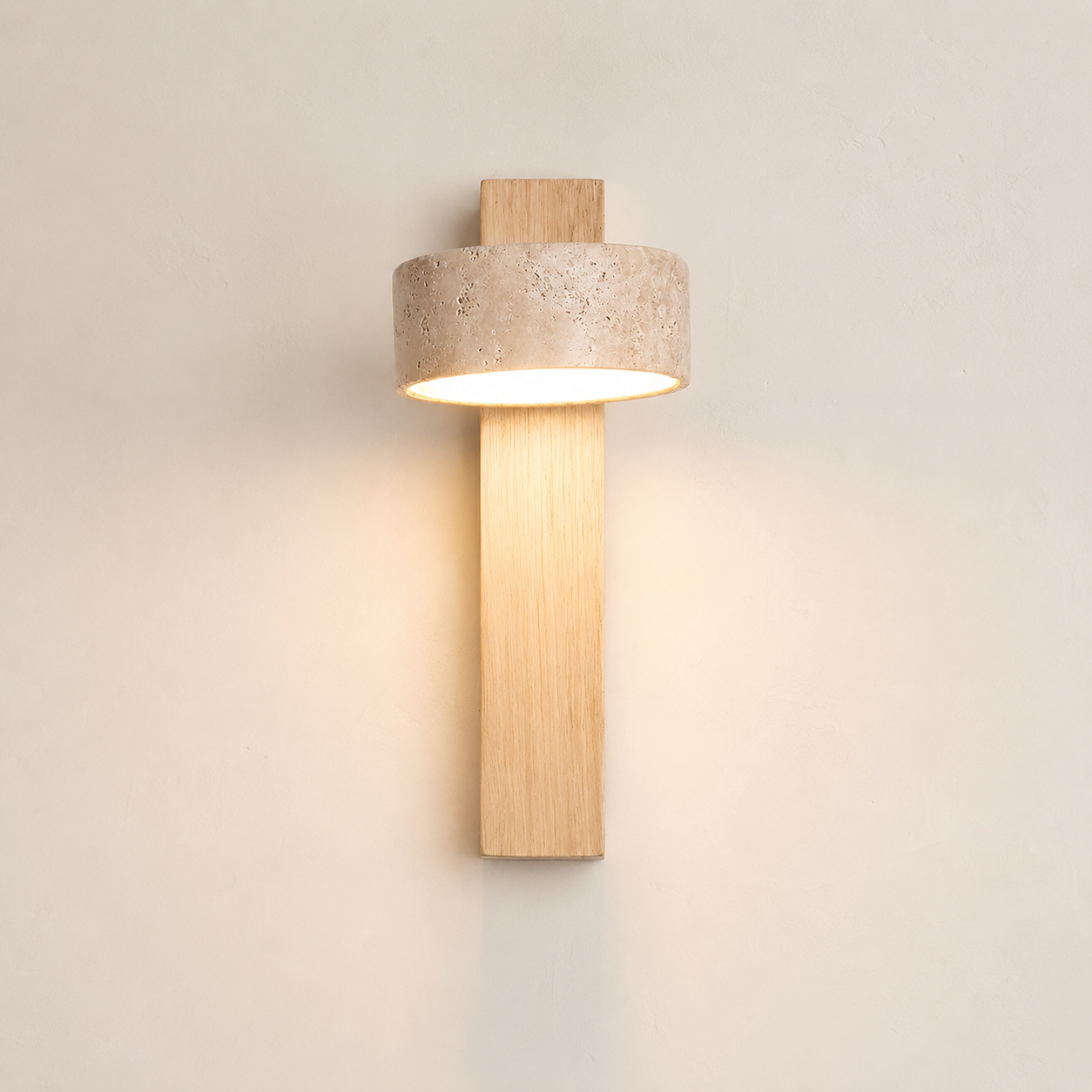 Wood Color and Beige sconce switched on