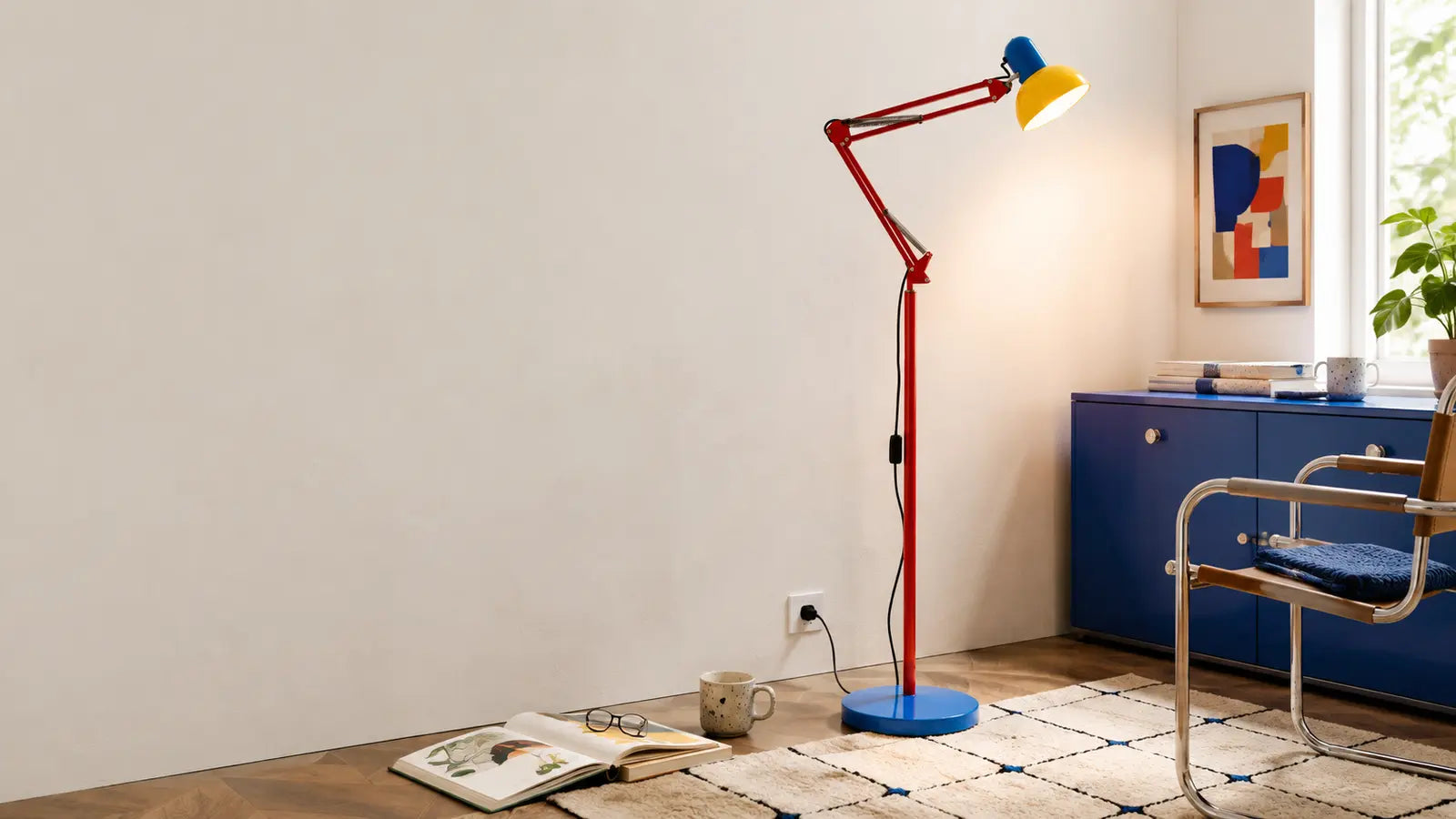 Elio Memphis Adjustable Metal Floor Light in a bright interior