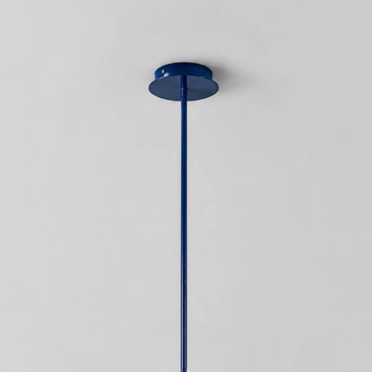 Auden blue chandelier round ceiling canopy and straight central suspension detail