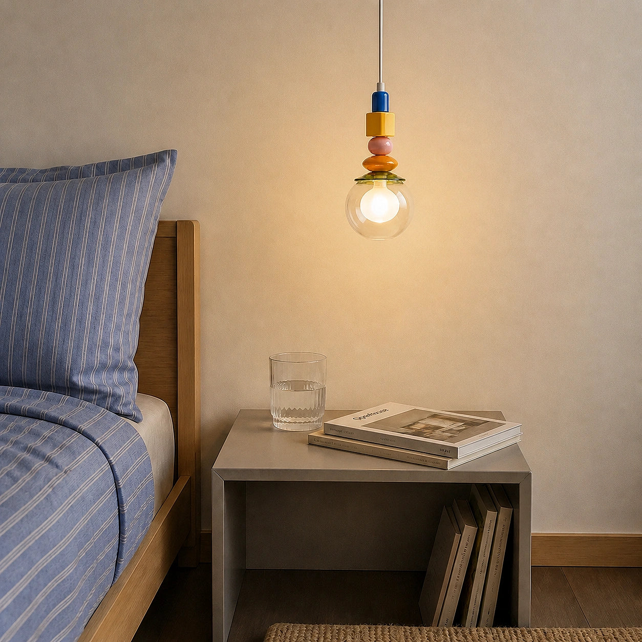 Orla Memphis glass bauble pendant in a lived-in interior