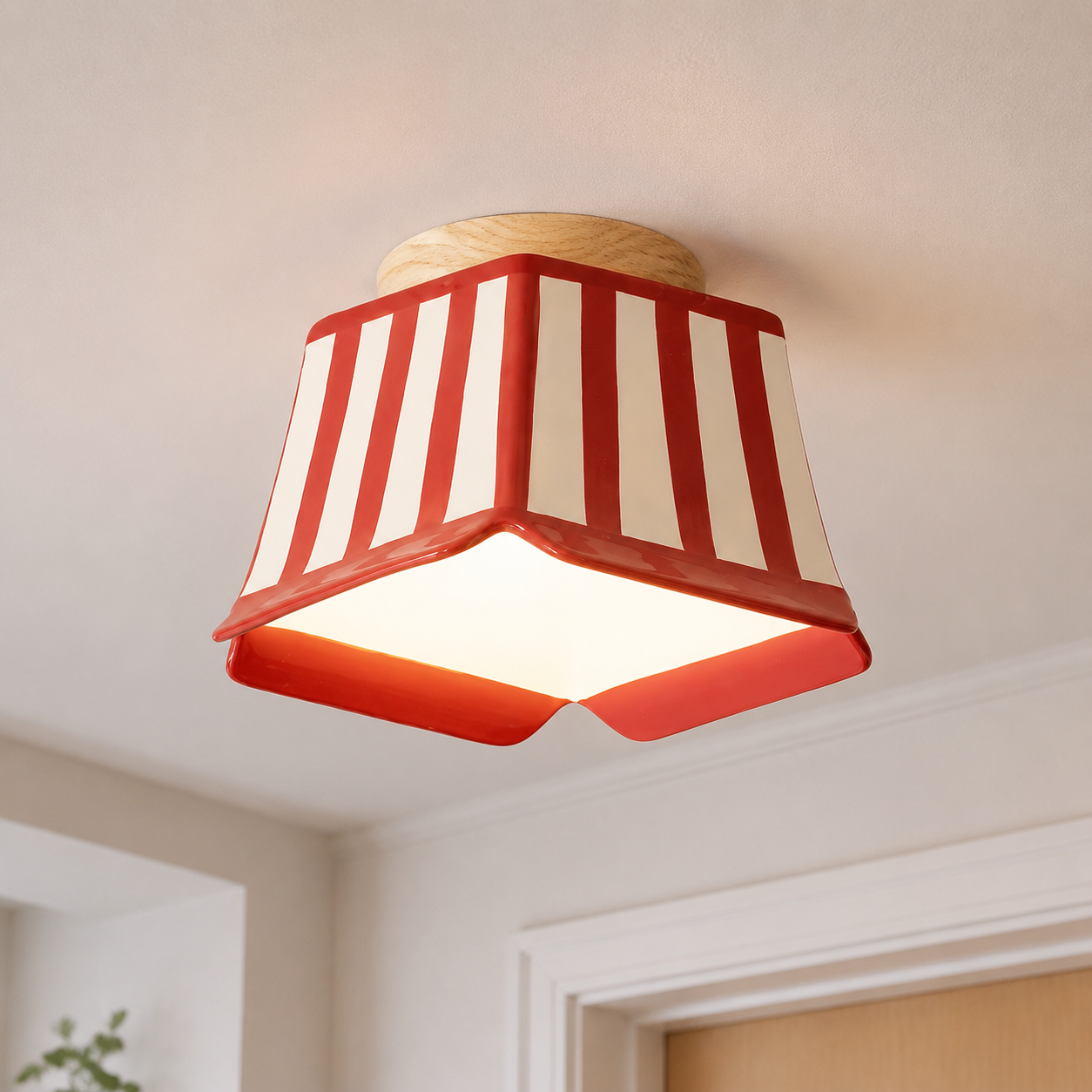 Red and cream striped Celeste ceiling light