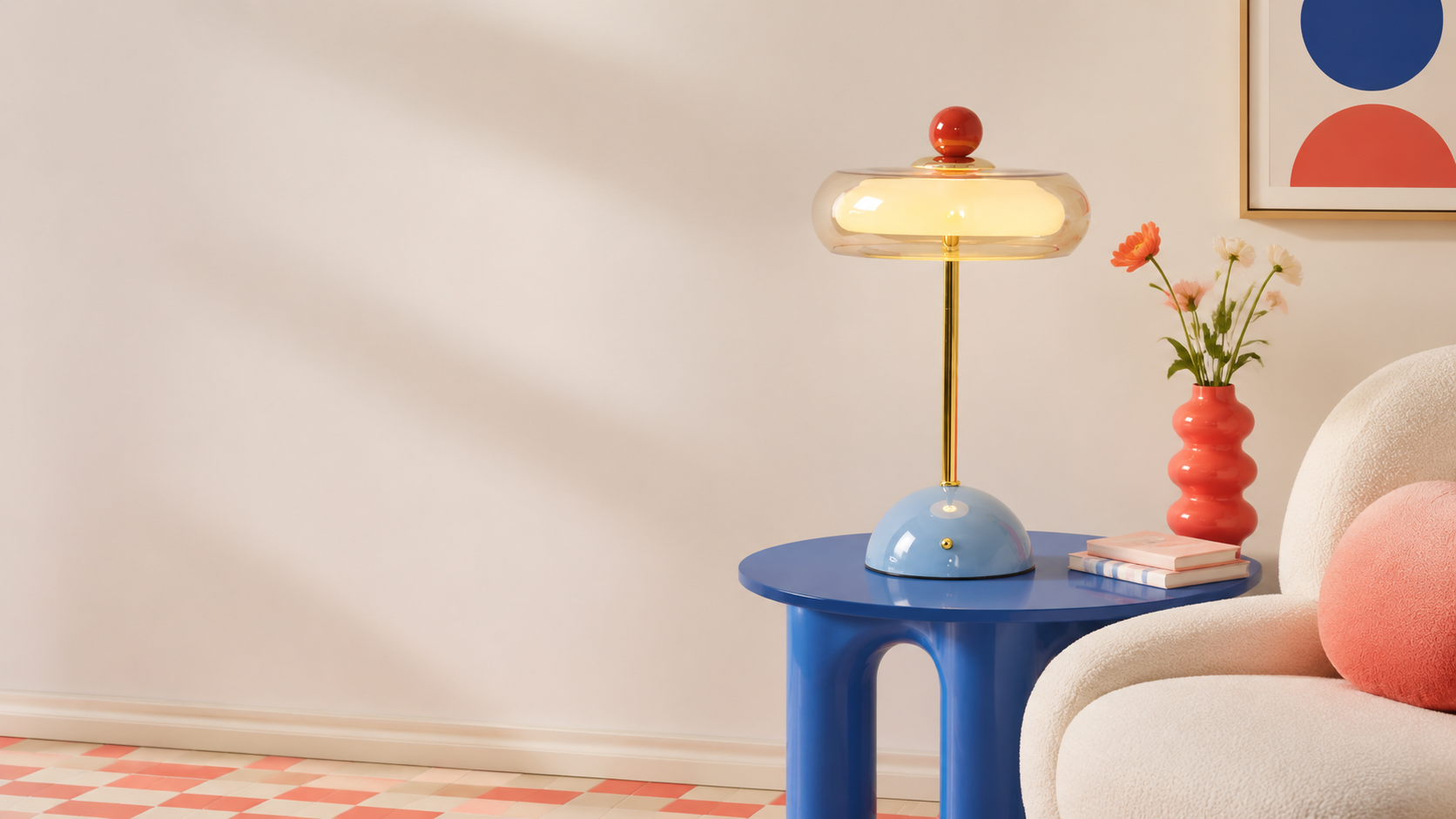 Odette glass touch table lamp in a Memphis reading corner