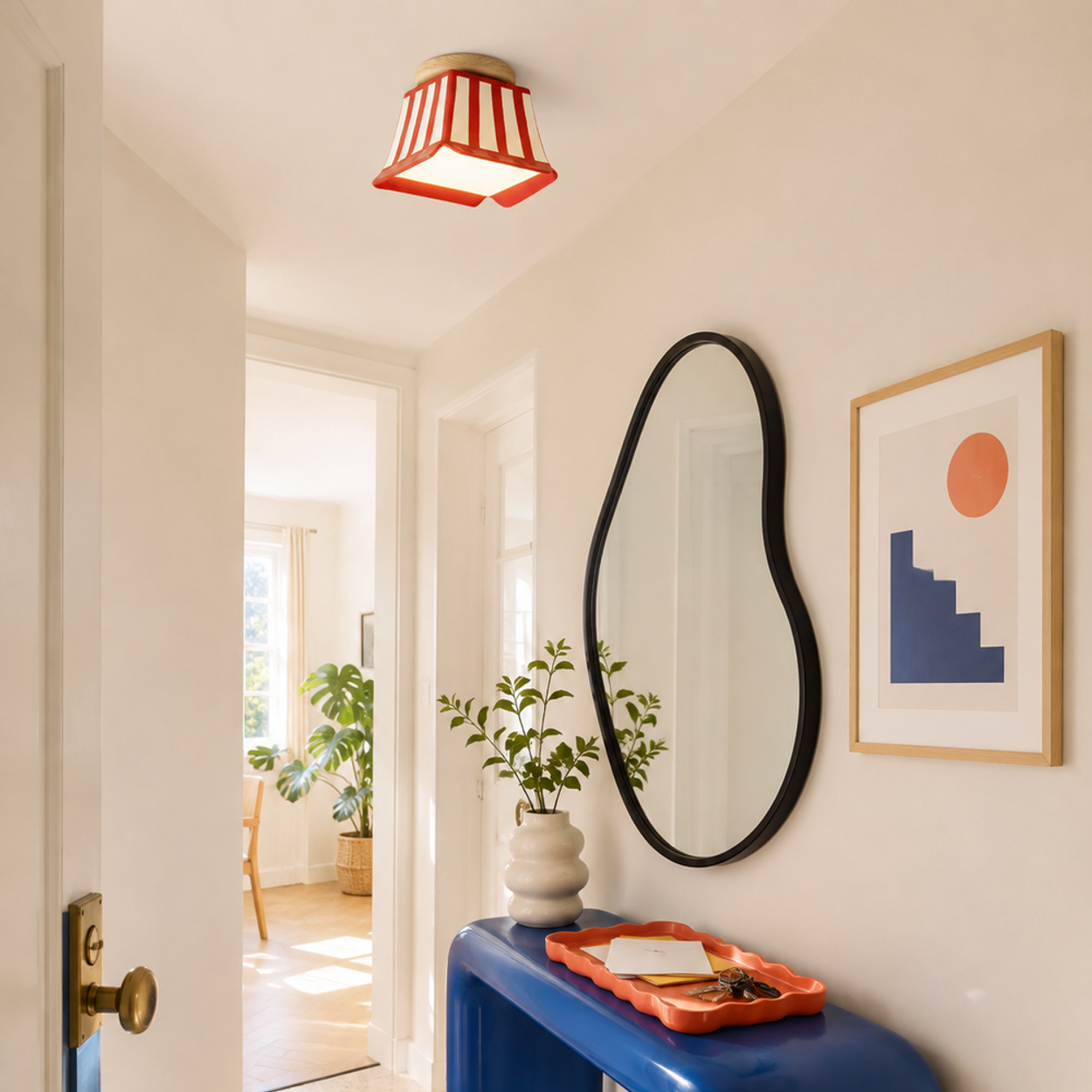 Red Celeste light in a lived-in entry