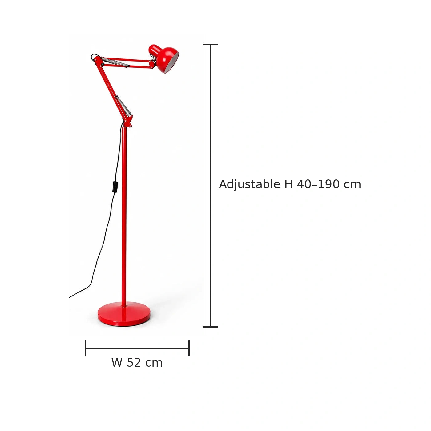 Elio Memphis Adjustable Metal Floor Light dimensions