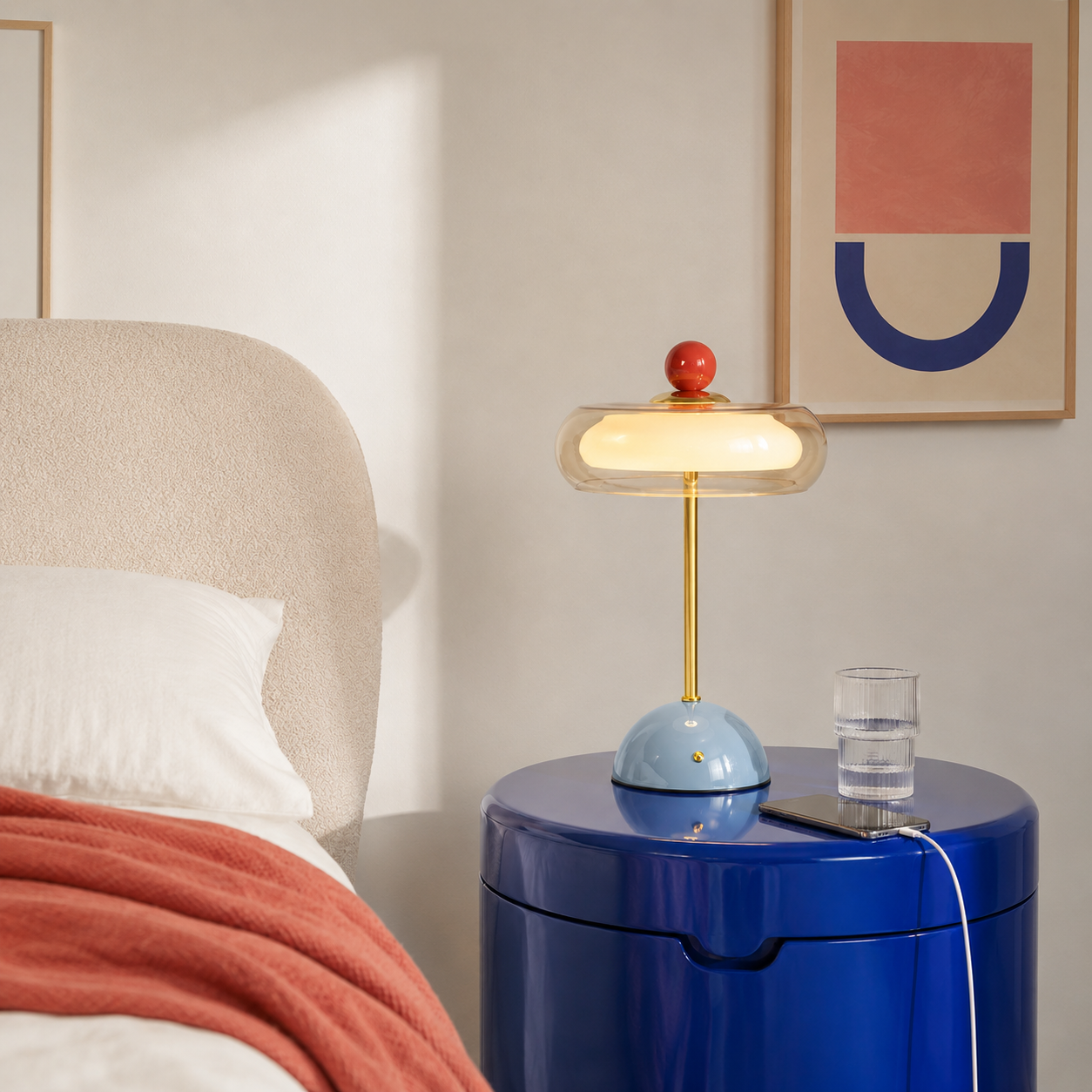 Odette lamp in the original bedside scene, square format