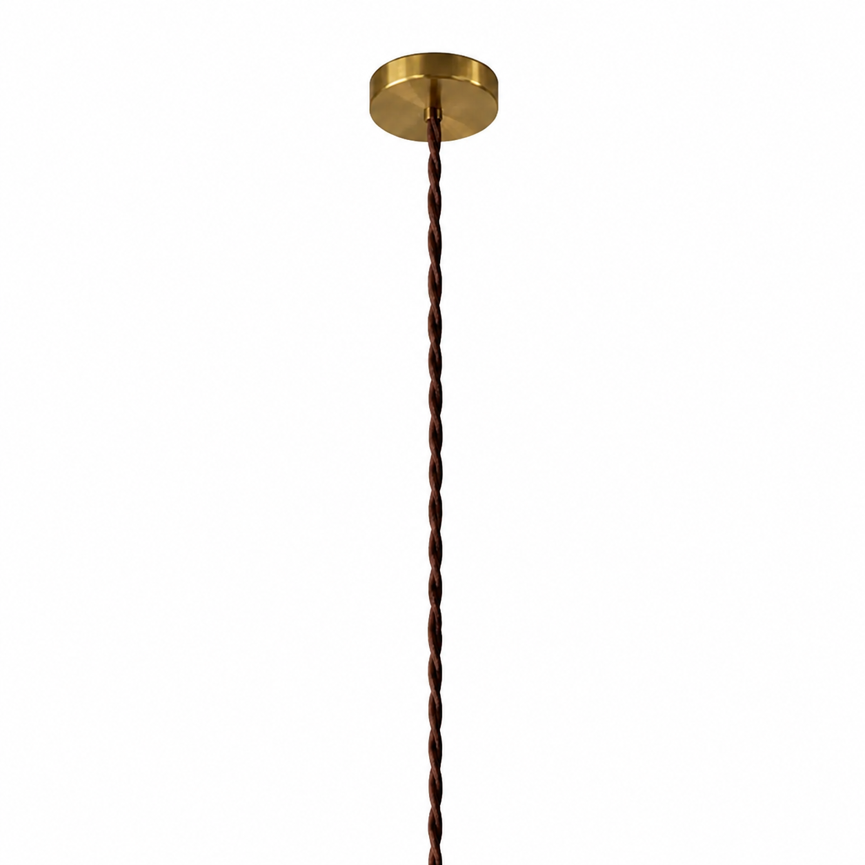 Gold ceiling canopy and twisted textile pendant cord detail