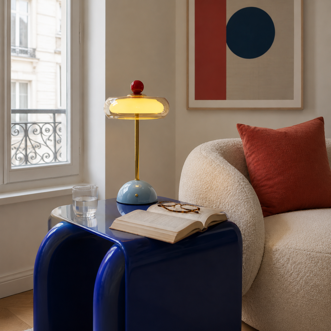 Odette lamp in the original reading-corner scene, square format