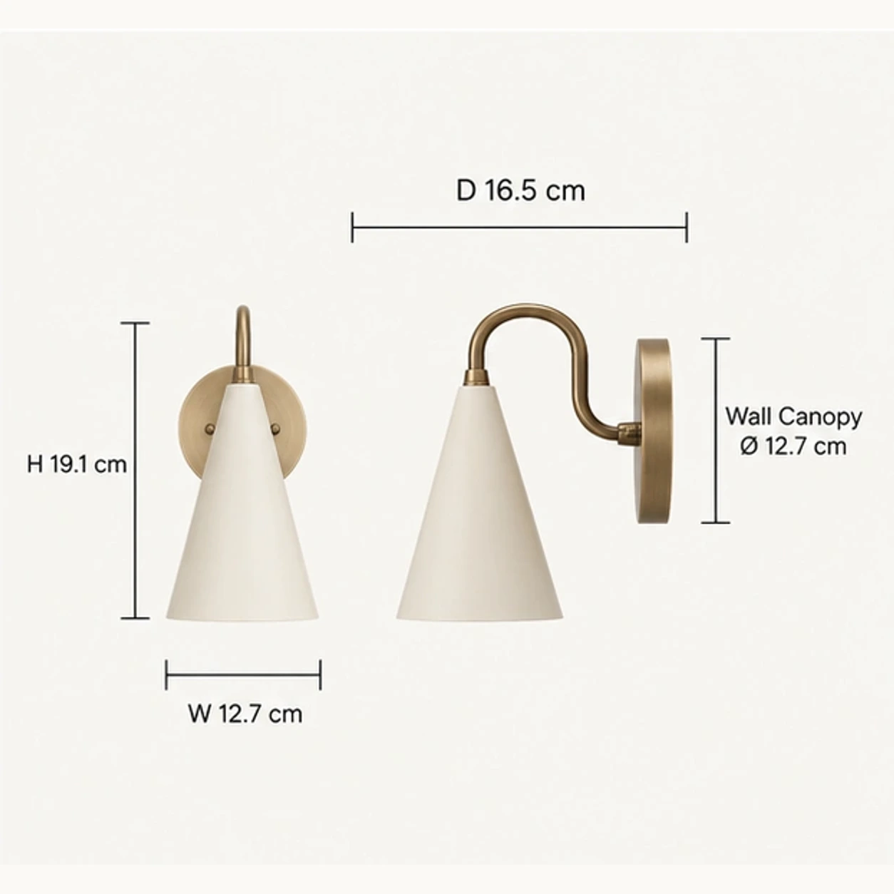 Metric dimensions of the tapered cone shade wall sconce