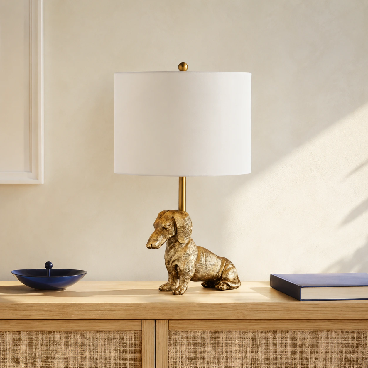 Dachshund lamp on an entry console