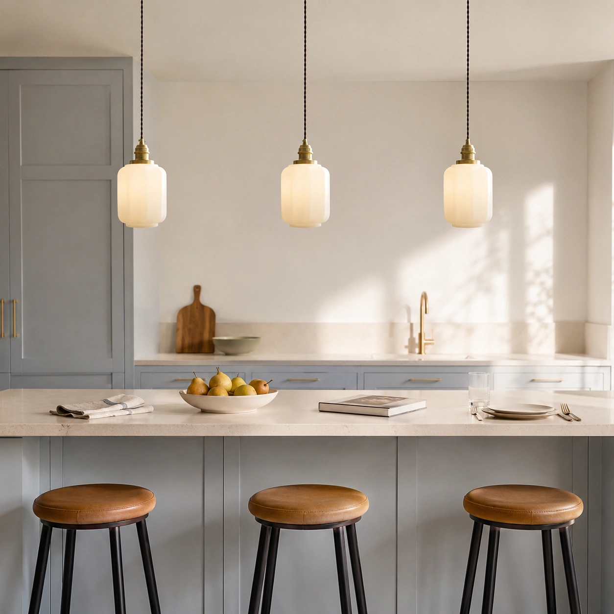 close kitchen island three pendants