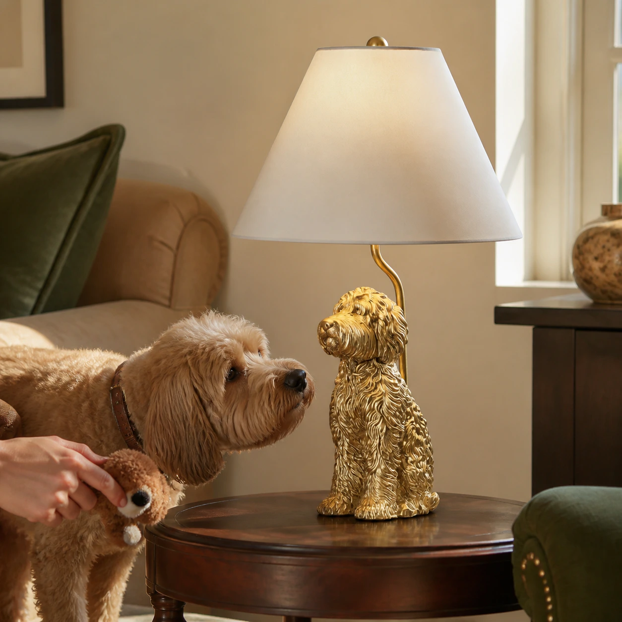 Eirik Doodle lamp interacting with a real dog
