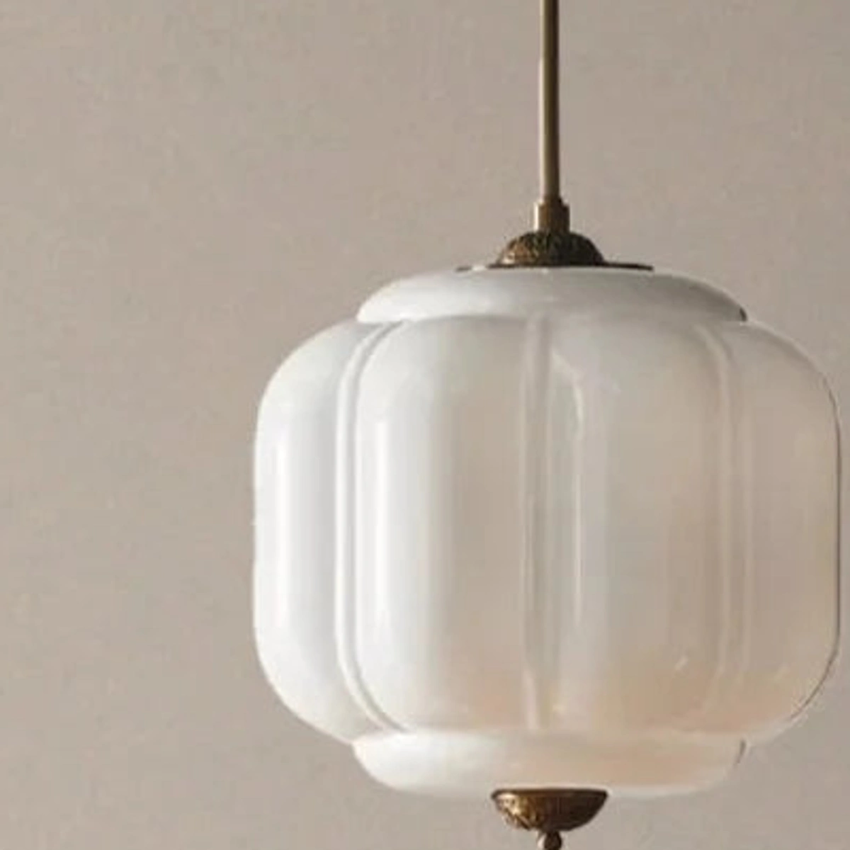 Original rounded milk glass shade with vertical ribs