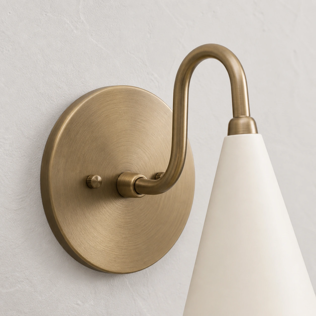 Close detail of antique brass round backplate