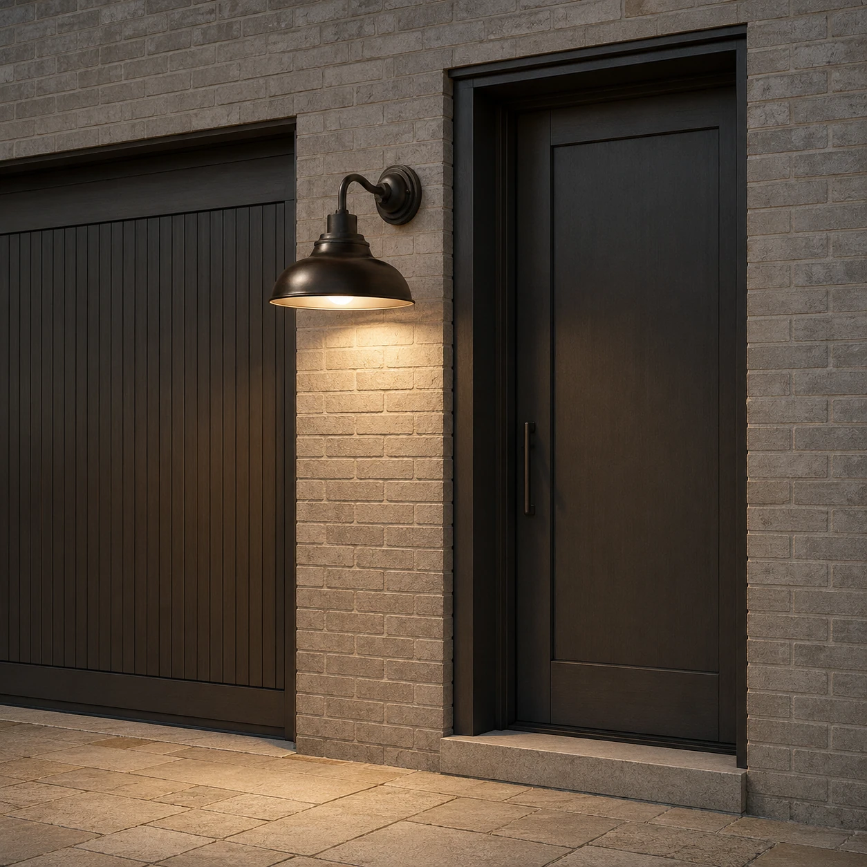Rowen dome wall sconce beside a contemporary garage entry